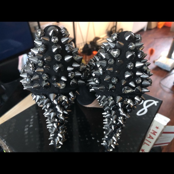 Sam Edelman Lorissa Open Toe Black Suede Studded Heels 9.5 - Picture 4 of 6